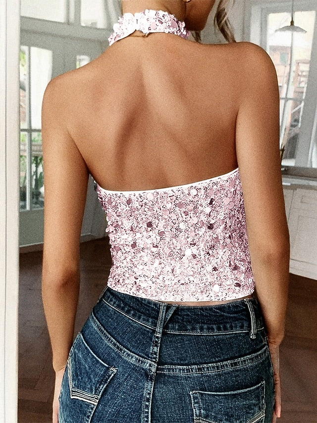 Women's Camisole Tank Top Sequins Solid Color Stylish