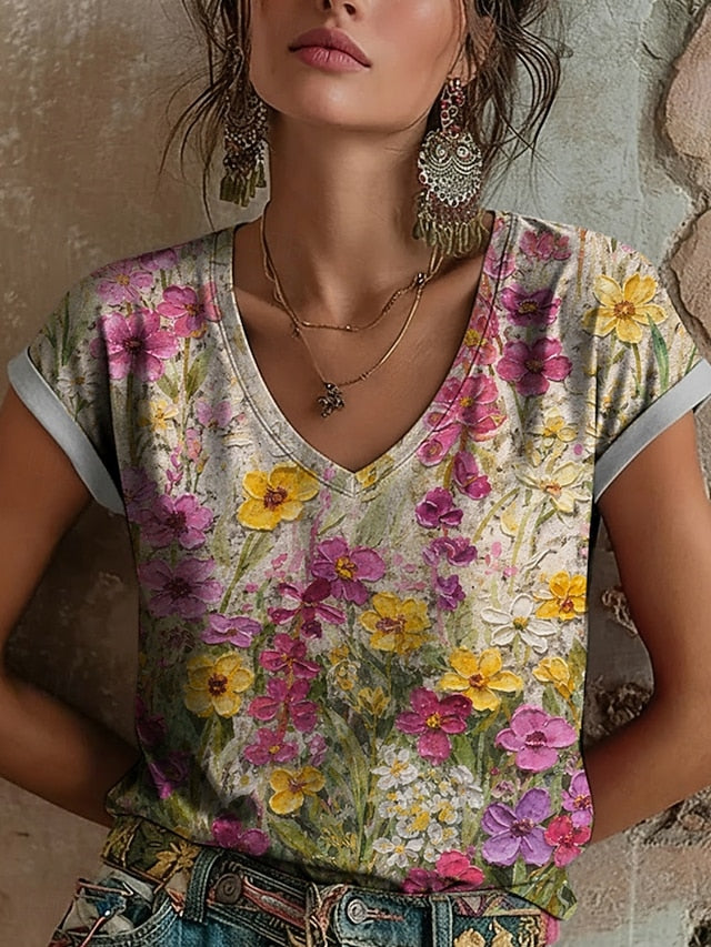 Women's T Shirt Print Floral Graphic Bohemia Vintage Casual