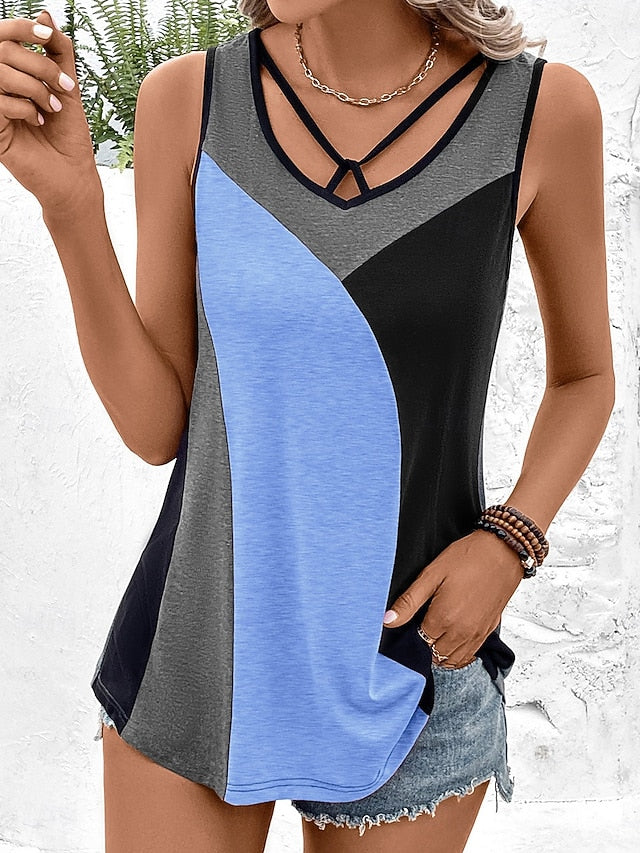 Women's Tank Top Eyelet Color Block Graphic Color Block