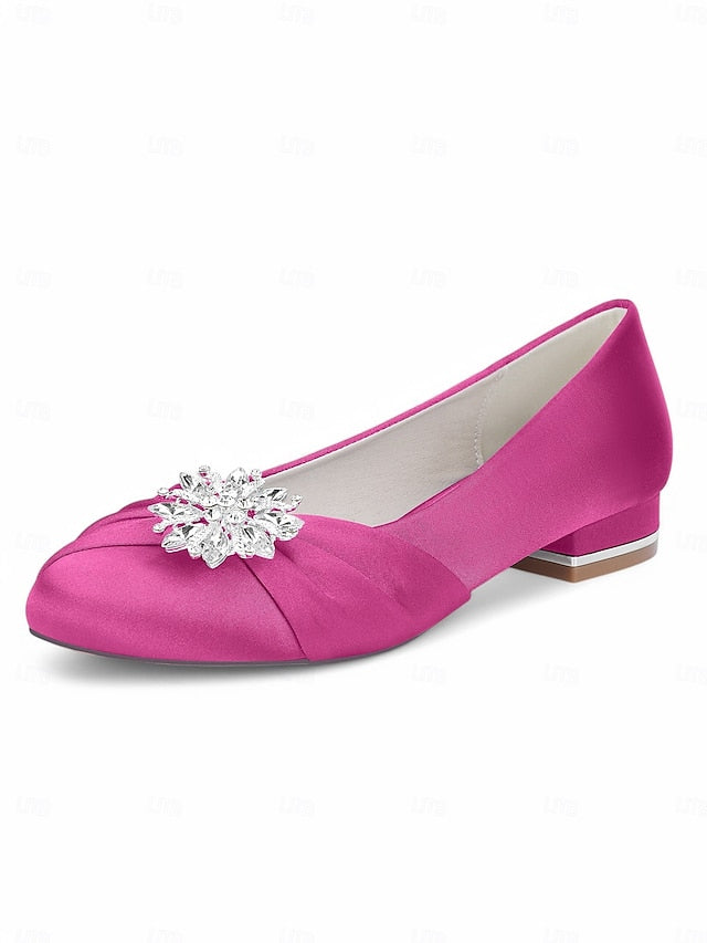 – White Satin Elegant Flats Crystal Women's Wedding