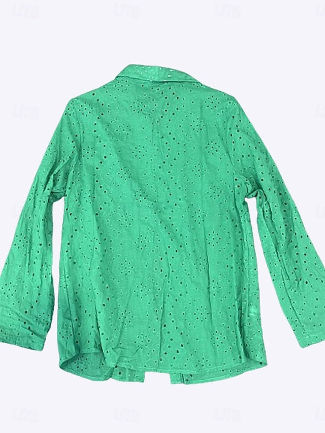 Women's Blouse Stylish Solid Color Hollow Out Long Sleeve
