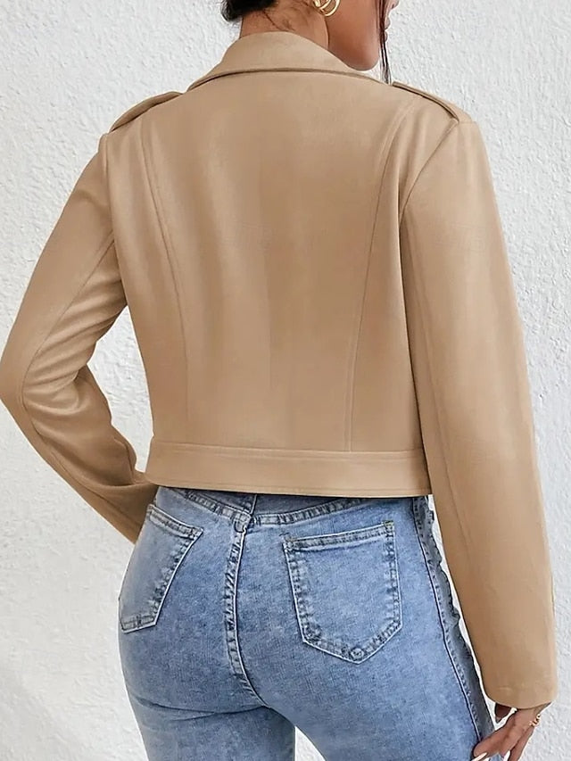 Comfortable Women's Zipper Leather Jacket Faux Pocket