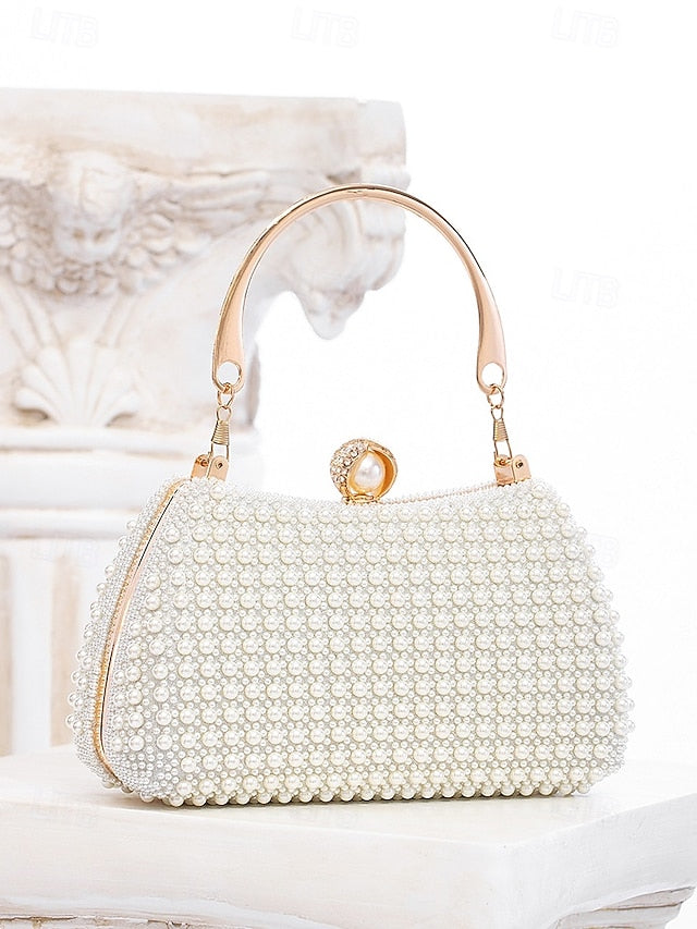 Clutch Beaded Gold Pearl Handle Women's with Bag Evening