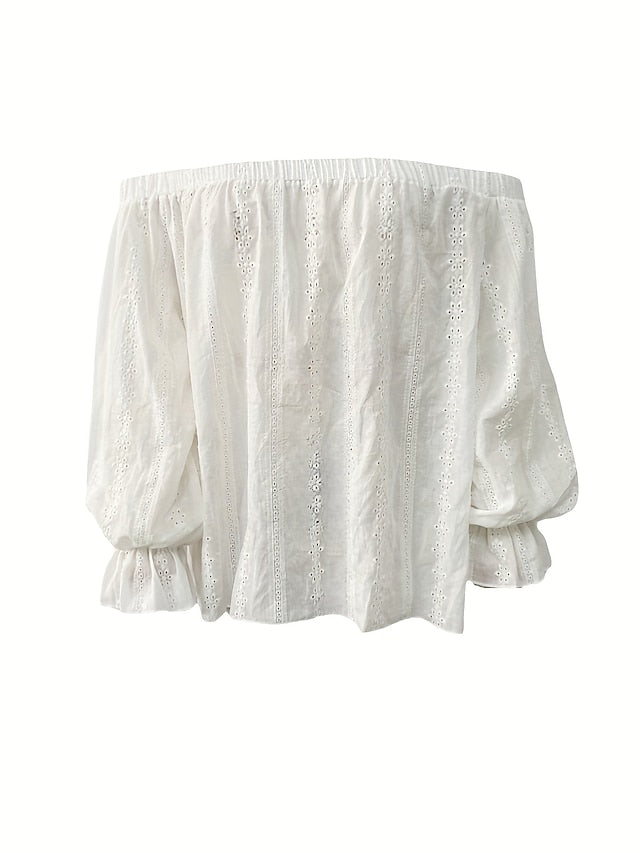 Eyelet top Women's White Plain Off Shoulder Cut Out Going