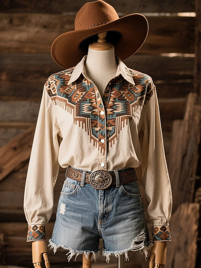 Women's Shirt Blouse Patchwork Buttons Print Graphic