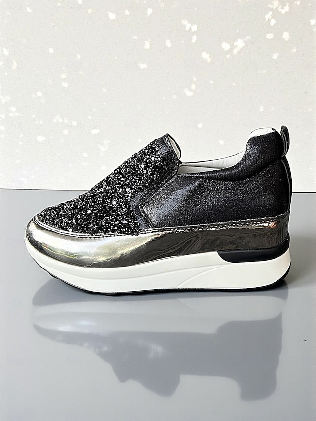 Glitter Black with Metallic Sneakers Slip-On Women's