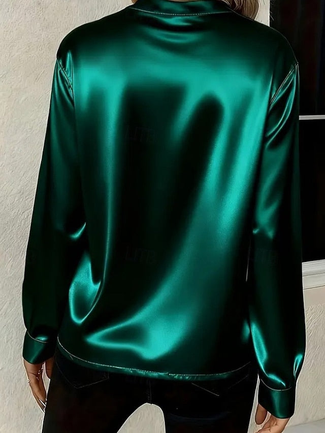 Women's Shirt Elegant Satin Top Blouse Plain Stylish Long