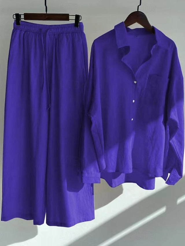 Women's Pants Sets Bolero Top Long Sleeve Shirt Collar