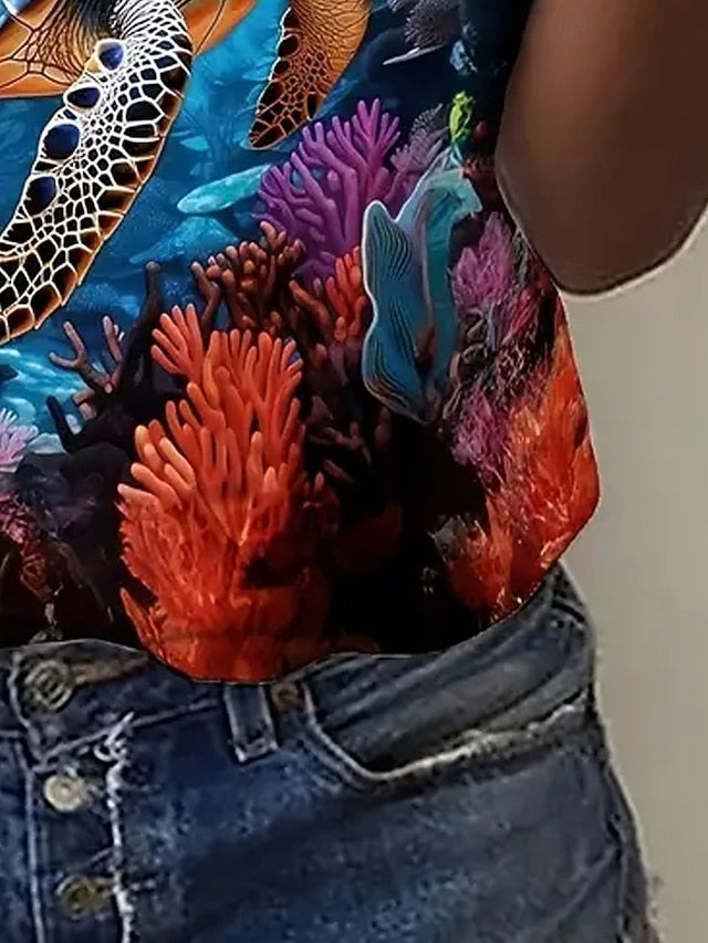 Women's T Shirt Summer Tops Print Scenery Sea Turtle