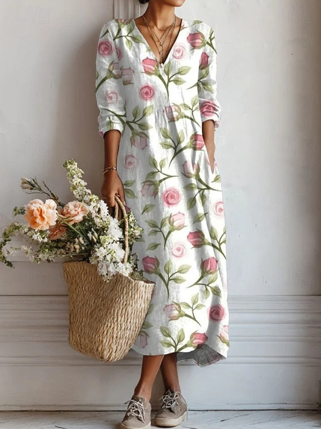 Women's Maxi Dress Linen Like Breathable Lightweight