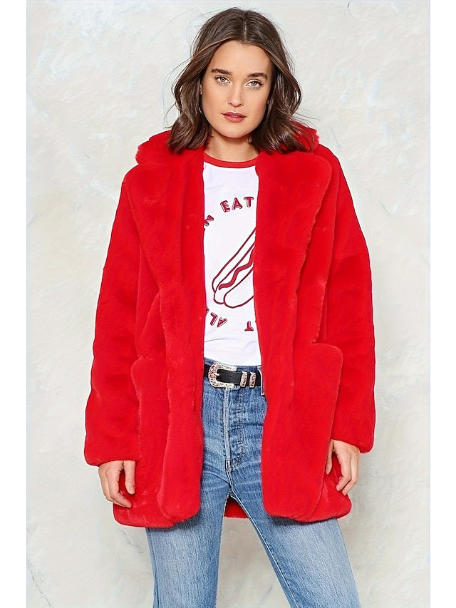 Knitting Coat Pocket Comfortable Faux Warm Fur Women's