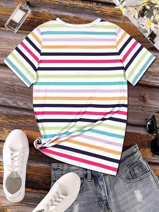 Valentine's Day Women's T Shirt Print Striped Stylish