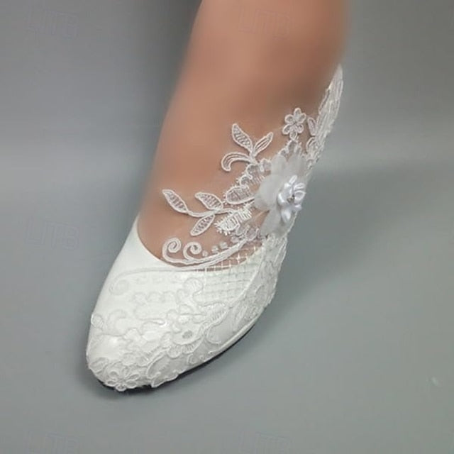 Floral Bridal Elegant Lace White Heels Women's – Wedding