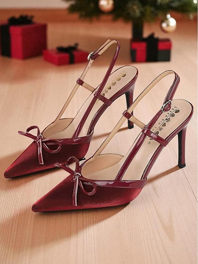 Slingback Women's Stiletto Pointed Red Green Heels - and
