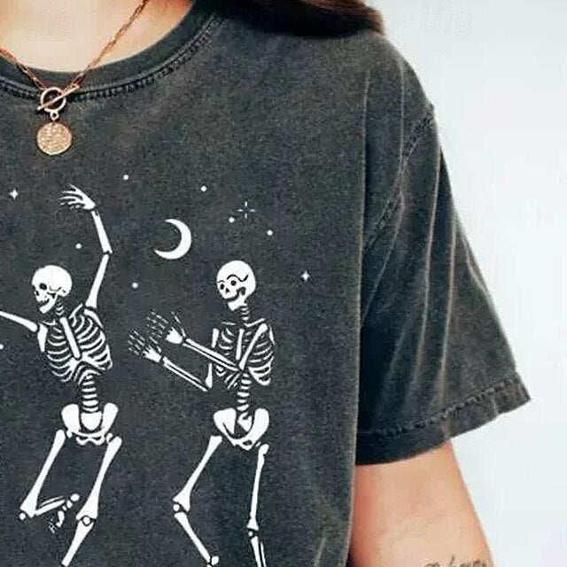Halloween Women's T Shirt Tee Top Patchwork Graphic Skull