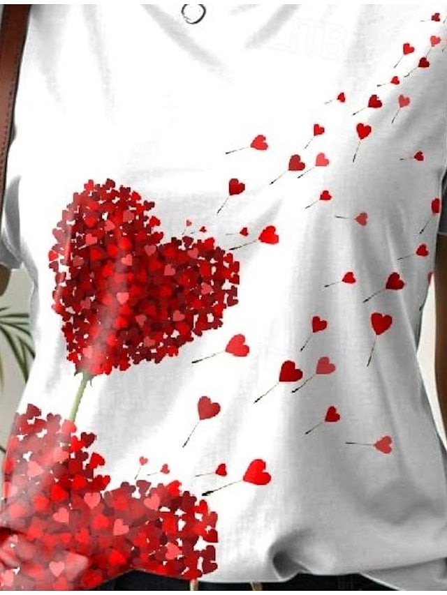 Women's T Shirt Print Heart Casual Short Sleeve Round Neck