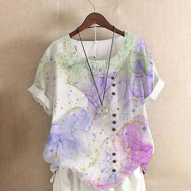 Women's Shirt Blouse Floral Basic Short Sleeve Round Neck