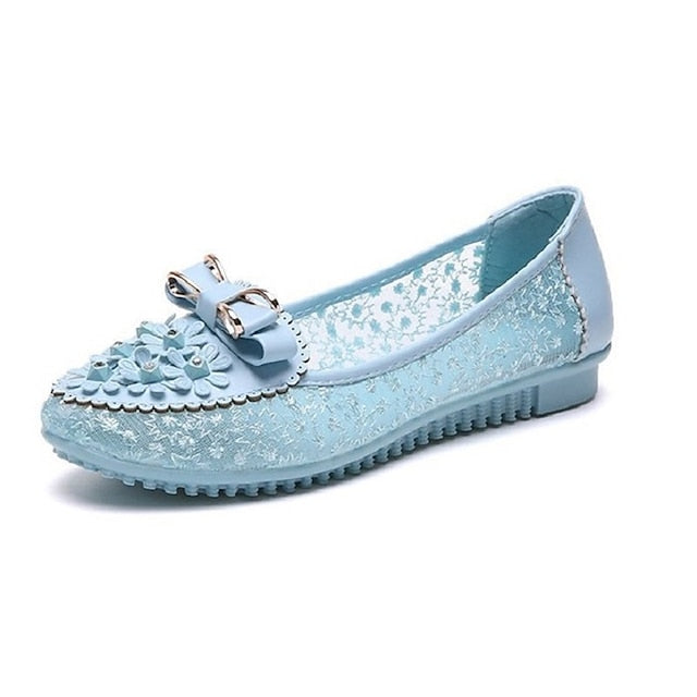 with Floral Women's Bow Flats Pink Details and Lace -