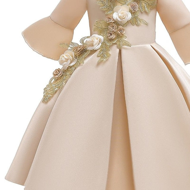 Girls' Sleeve Length Kids Party Formal Floral Dress 3/4