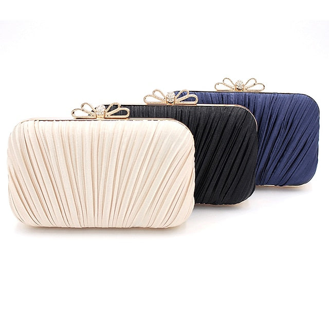 Women's Rhinestone Elegant Bow White Clutch Bag – Pleated
