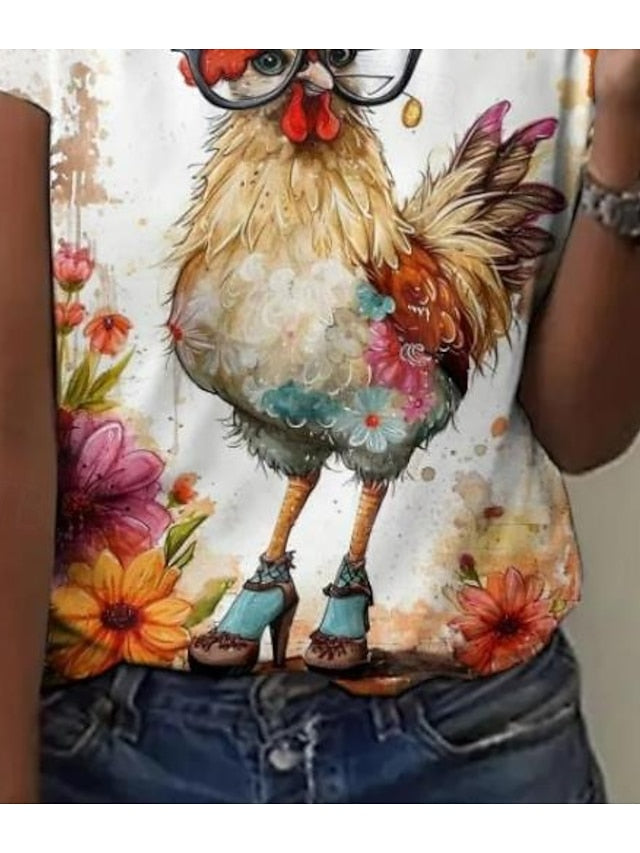 Women's T Shirt Print Animal Rooster Elegant Fashion