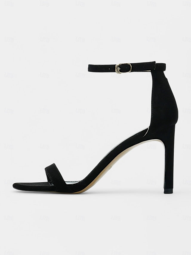 Stiletto Women Ankle Elegant for Black Sandals Open-Toe Strap -