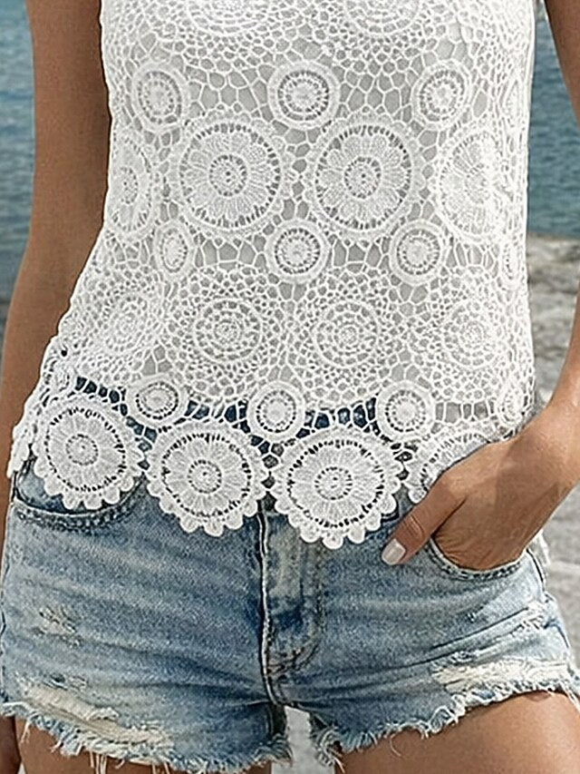 Women's T Shirt Tee Top Lace Patchwork Plain Fashion