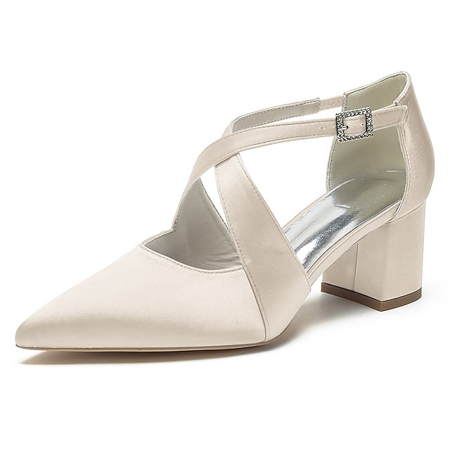 Heels Toe Satin – Pointed Women's Elegant Block White