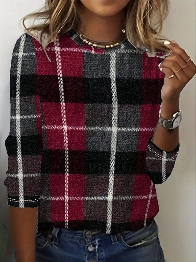 Women's T Shirt Print Graphic Geometric Plaid Vintage