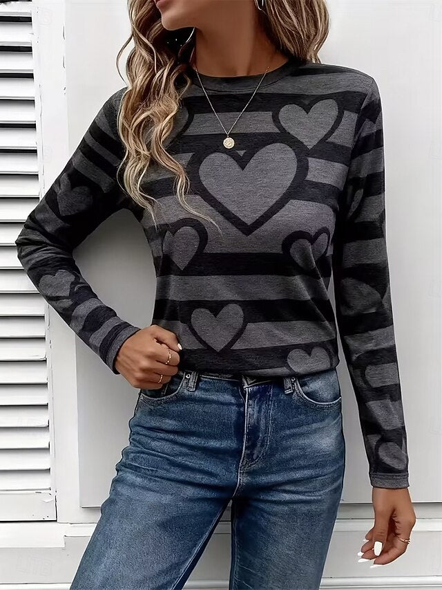 Women's T Shirt Print Heart Graphic Fashion Stylish Classic