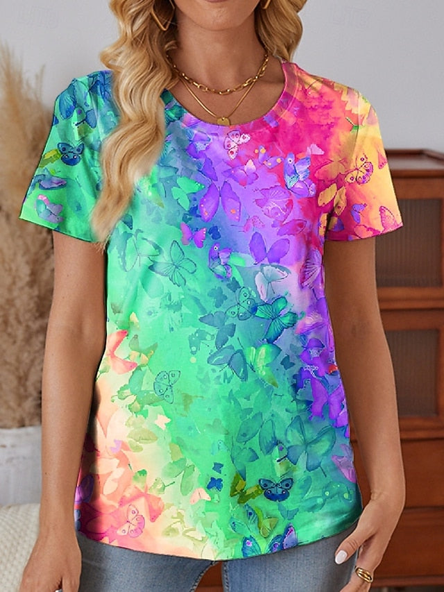 Women's T Shirt Print Gradient Casual Short Sleeve Round