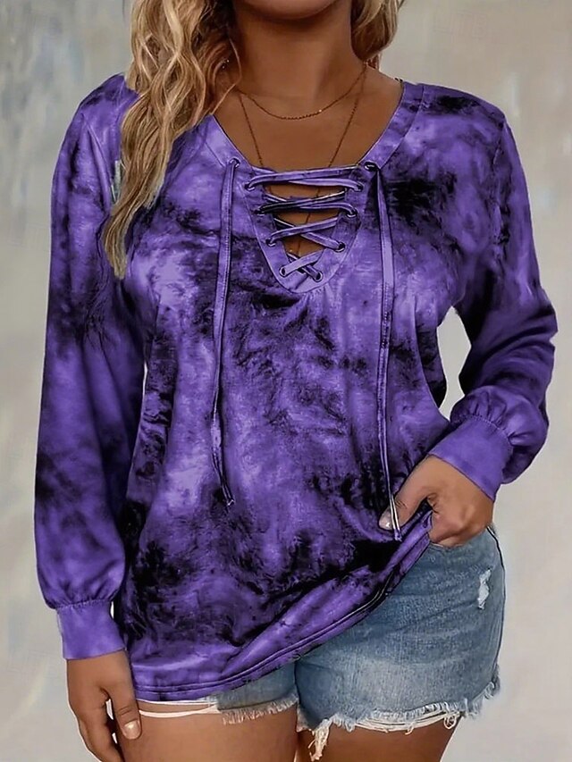 Women's Blouse Patchwork Tie Dye Elegant Casual Long Sleeve