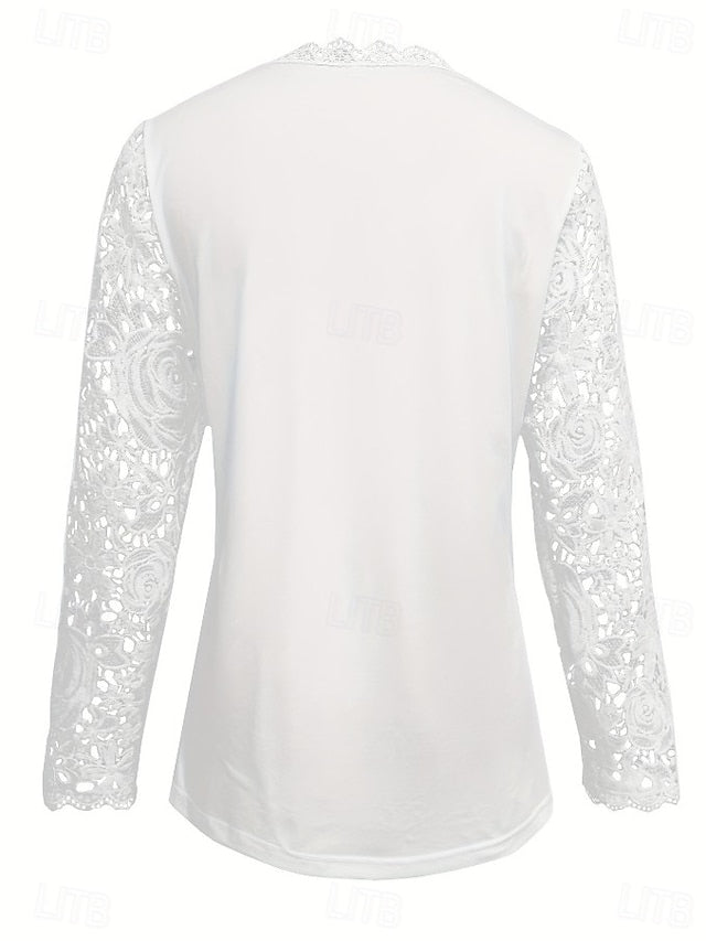 Women's Blouse Lace Solid Color Elegant Stylish Casual Long