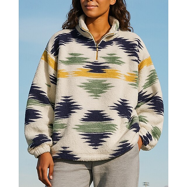 Women's Fleece Sweatshirt Casual Tops Boho Quarter Zipper