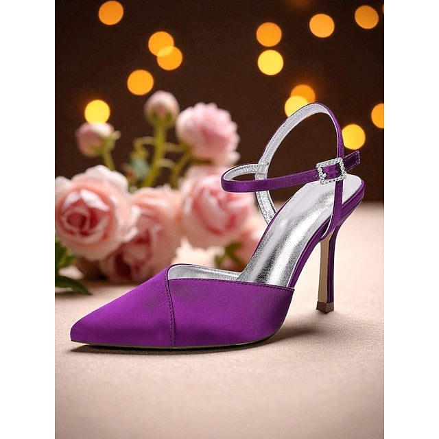Green Strap Ankle - Women's Stiletto Heels with Satin