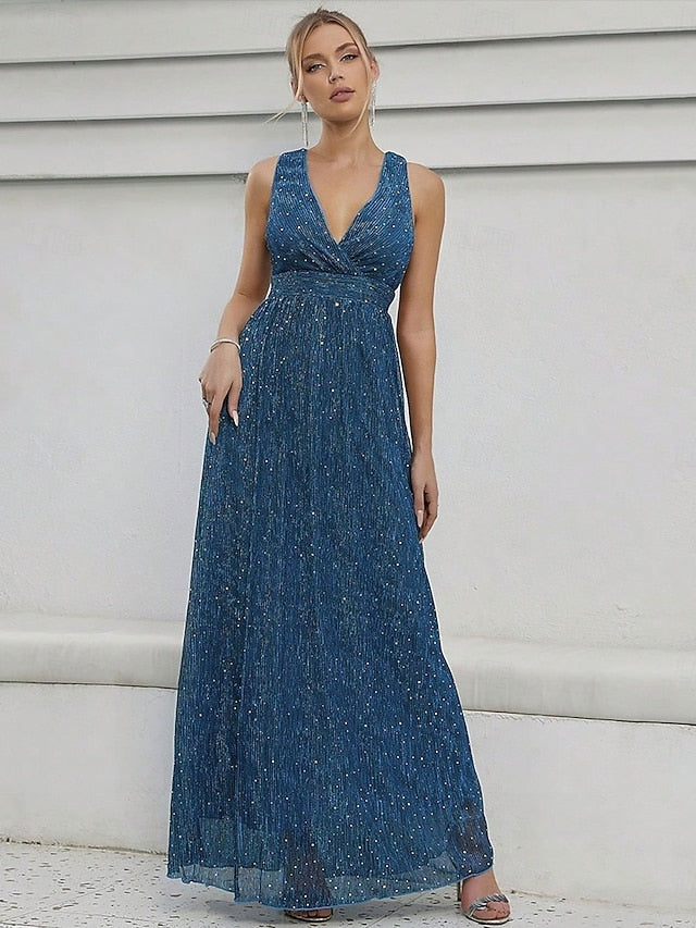 A-Line Bridesmaid Dress V Neck Sleeveless Elegant Floor Length