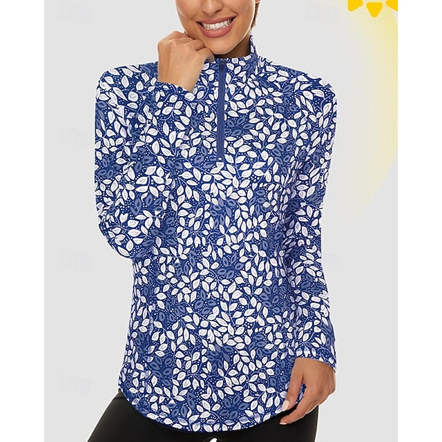 Women's Floral Golf Polo Shirt Tennis Shirt Long Sleeve