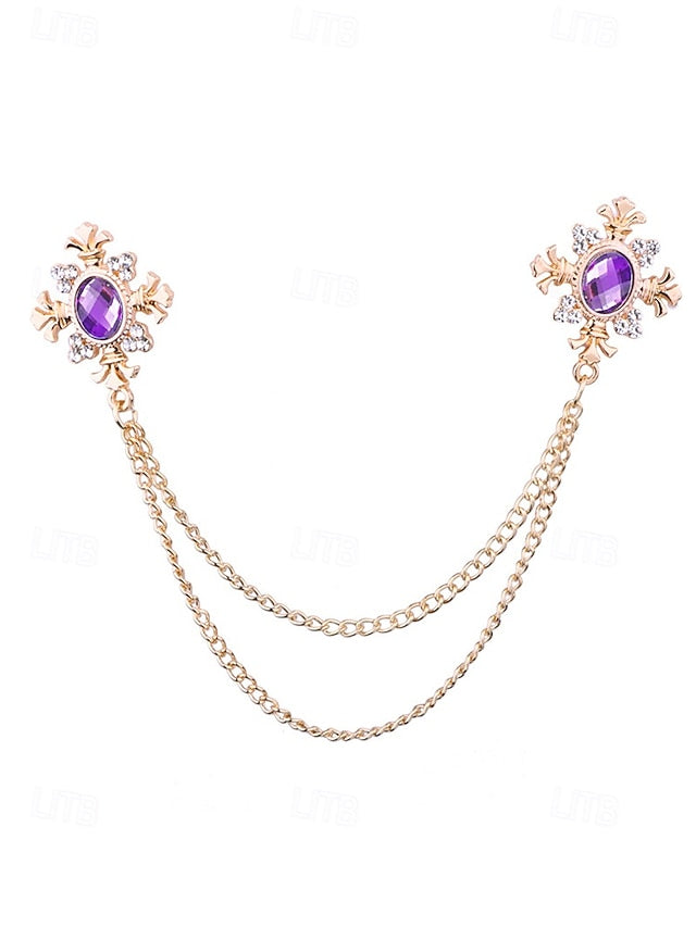 Double Collar Chain Elegant Gem Vintage Brooch Blue –