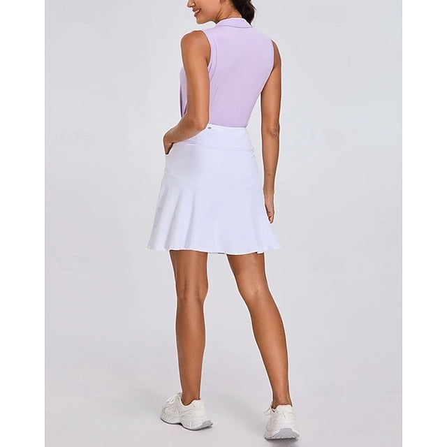 Women's Solid Colored Tennis Shirt Sleeveless Zipper UPF50+