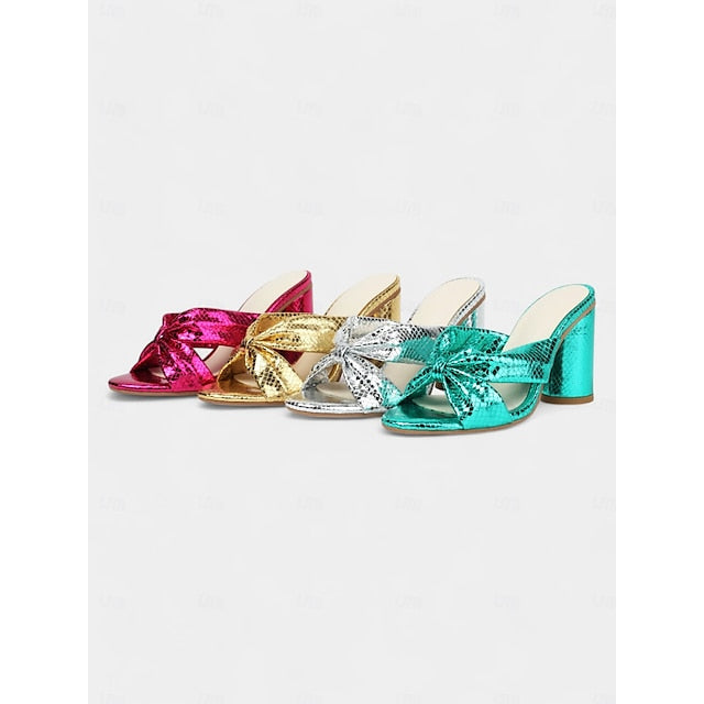 Design with Bow – Women's Pink Bridal Mules Metallic