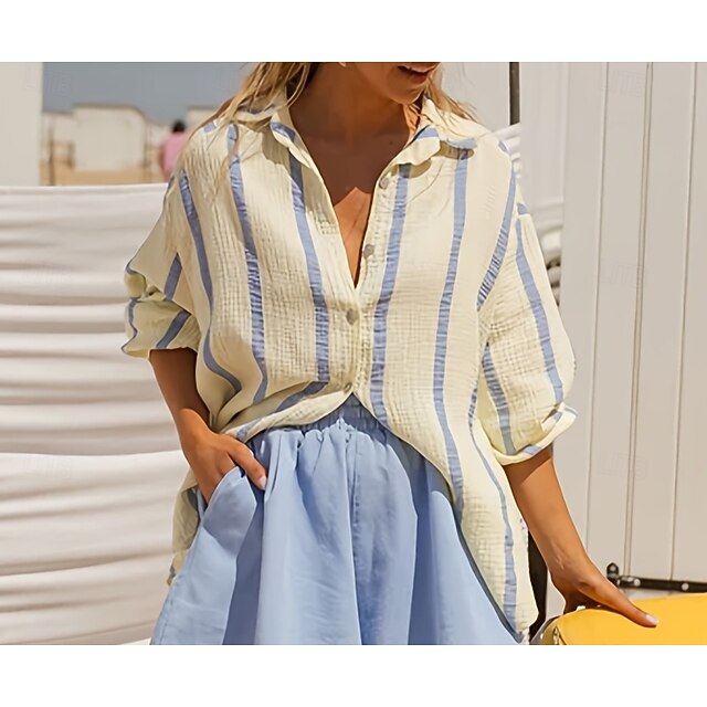 Women's Summer Shirt Casual Shirt Blouse Ruched Buttons