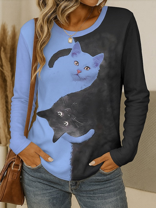 Women's T shirt Crew Neck Long Sleeve Tunic Graphic Animal