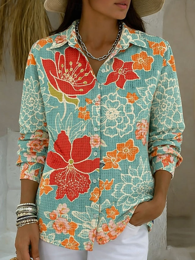 Women's Shirt Buttons Print Graphic Abstract Vintage