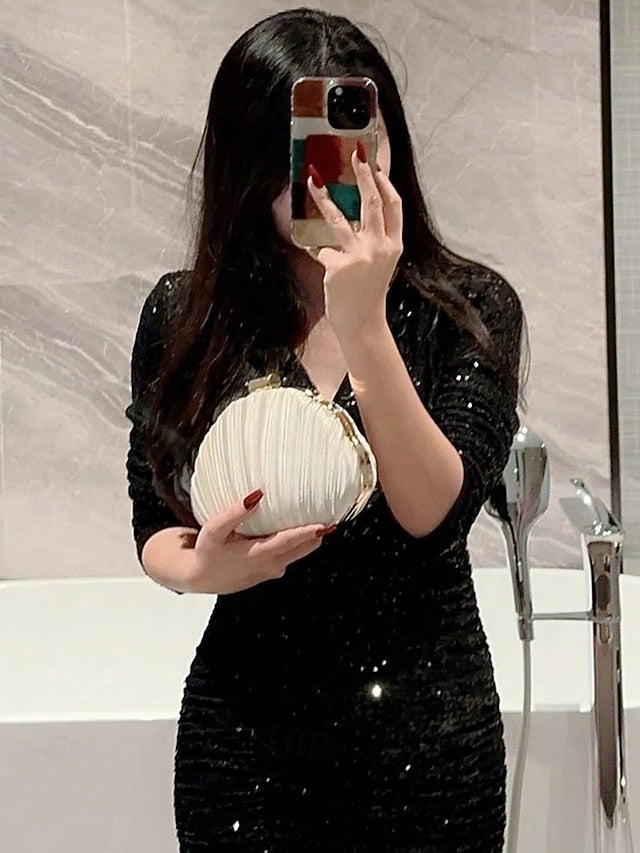 Pleated Women's Satin Shell Evening Purse Clutch