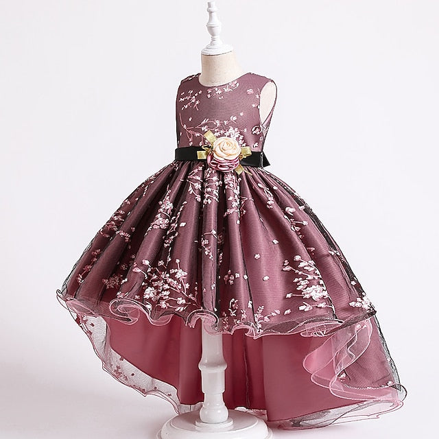 Dress Floral Colored Solid Kids Wedding Girls' Sleeveless