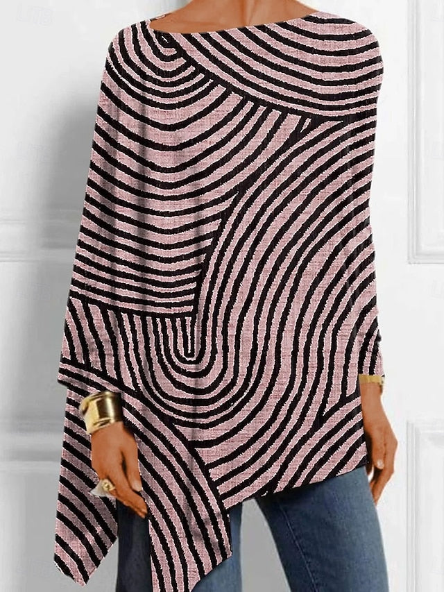 Women's T shirt Long Sleeve Graphic Striped Vintage Stylish
