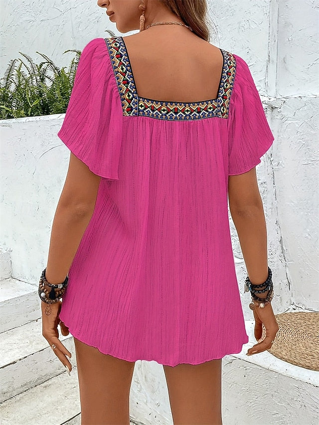 Women's Boho Shirt Summer Tops Blouse Dressy Tops Ruched