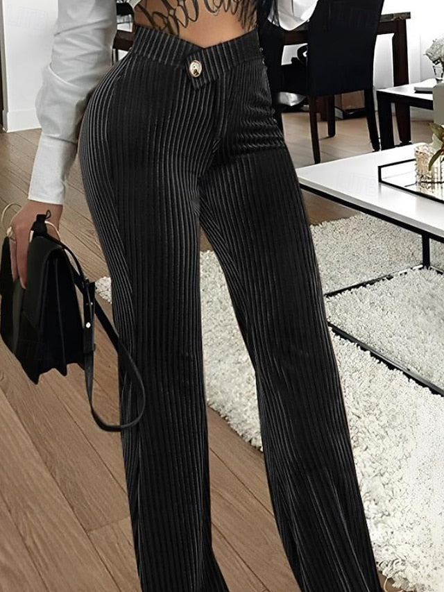 Women's Wide Leg Corduroy Pants Streetwear Stylish Full