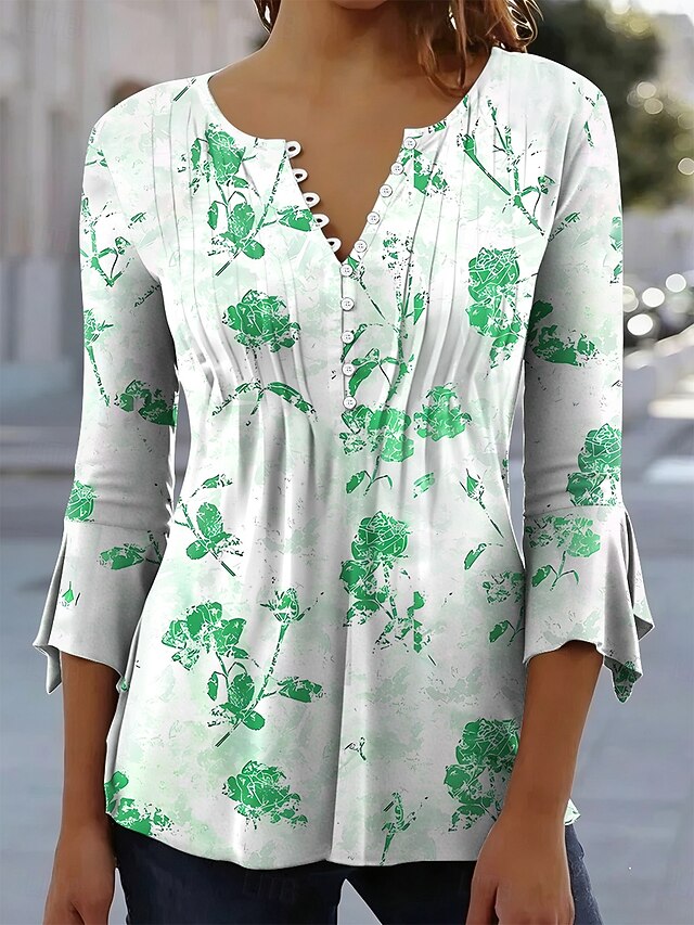 Women's T-Shirt Floral Graphic Elegant 3/4 Length Sleeve