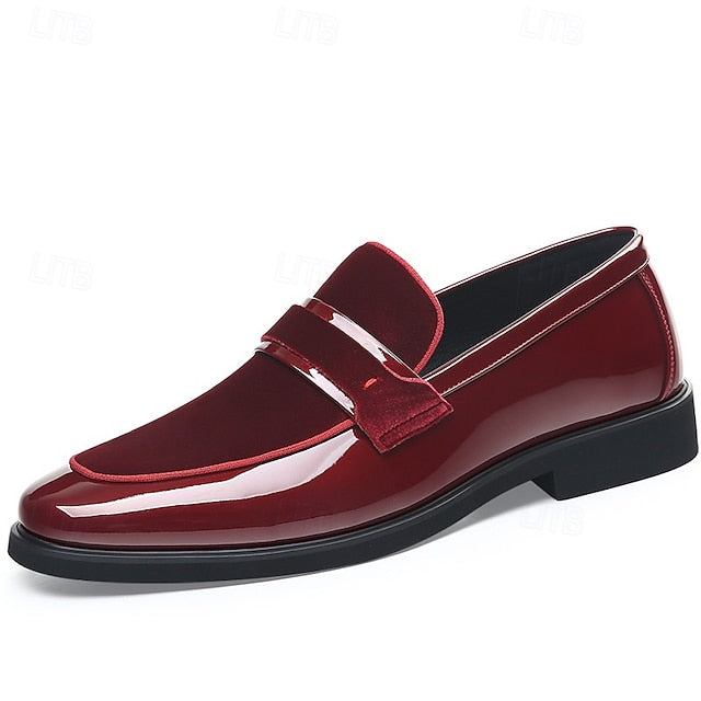Loafers Leather Men's Velvet – Faux Sleek Design with Red